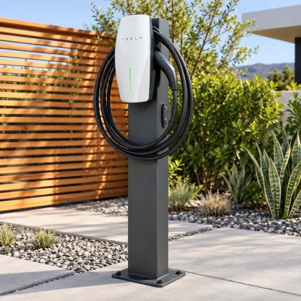 Tesla Charger in a Sunlit Garden copy